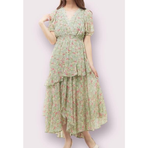 Taylor Dresses & Skirts - NEW Taylor Floral Print Chiffon Smocked A Line Summer Spring Dress Green Sz 8